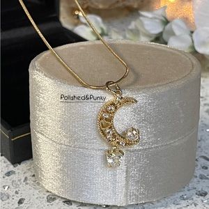 18kt Gold plated Moon Stars and heart necklace celestial pendant in gift box